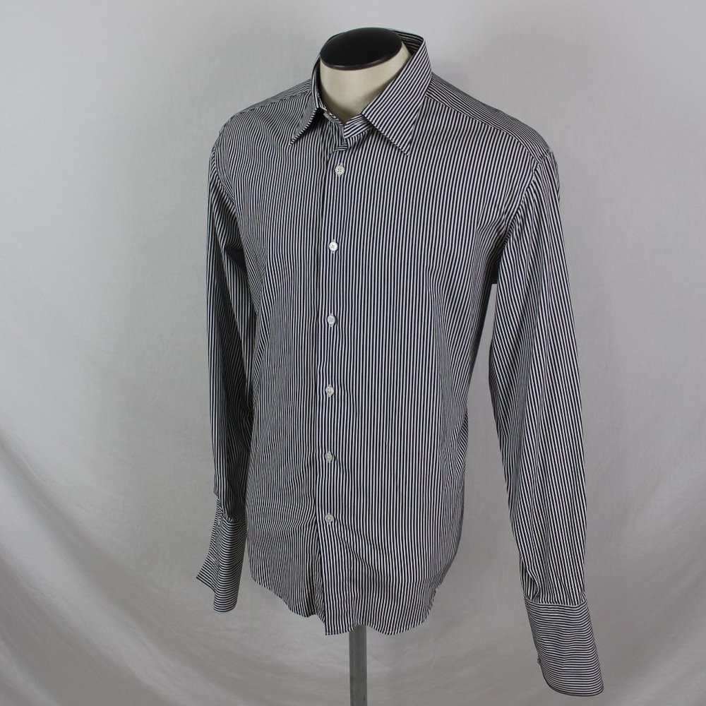 Z Zegna black & white striped shirt XL French cuff